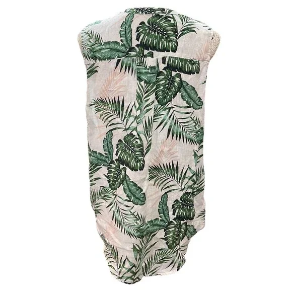 C&C California Sleeveless Linen Top Size Medium Hawaiian Print White/green/pink - Picture 4 of 9